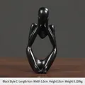 Abstract thinker sculpture in matte black resin, Style C, dimensions 6x5.5x13cm - Black Thinking