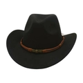 Close-up of black wool felt cowboy hat with braided leather band and antique metal buckle - One Size (57cm) / Black