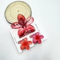 Plumeria hair claw clip set with one large red and two small pink marble resin clips - Transparent Gradient Red Set (including Card)