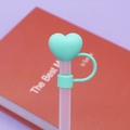 Mint green heart-shaped silicone straw cover cap accessory for 10mm tumbler straws - Bagged without Straw / Solid Cyan Heart