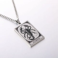 Silver stainless steel Scorpio tarot square pendant necklace for men with engraved VIII details - Scorpio / Steel