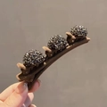 Brown flocking hair clip with three mini rhinestone balls for double-layer braiding - Semicircle Rhinestone 2Pcs / Coffee
