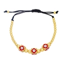 Detail of red square evil eye charms with zircons on adjustable beaded bracelet - Red