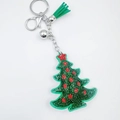 Green Christmas tree rhinestone keychain with festive bell and matching green tassel - Christmas Tree