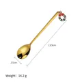 Golden 304 stainless steel coffee spoon with Christmas wreath pendant and size details - Gold Christmas Wreath