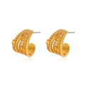 Golden C-shaped hoop earrings with multi-layer star patterns and zircon insets - Starry Pave Gold Hoop Earrings (KC金10104)