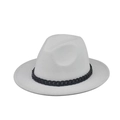 Detailed view of white wool fedora hat with decorative thick black chain embellishment - Dark Camel with White Chain