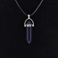 Blue goldstone quartz hexagonal point pendant on black wax cord necklace - Blue Sandstone