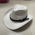 Classic white wool felt western cowboy hat with black decorative belt and silver buckle - M (56-58cm) / White