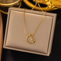 Elegant gold hollow heart pendant necklace with fine snake chain in premium gift box - Hollow Heart / Gold
