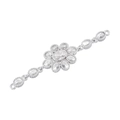 Conector de tres flores de plata con circón para pulseras de joyería hechas a mano - VS553 Flor Piedra Ovalada / Plateado