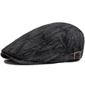 Vintage dark grey denim flat cap for men and women with adjustable copper buckle - Black