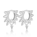 S925 sterling silver geometric spiked hoop earrings with punk style rivet charms - 925 Silver / White Gold
