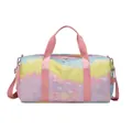 Sac de voyage imperméable à motif tie-dye macaron, poignées et bandoulière - Fil d'argent graffiti jaune (disponible sur commande)