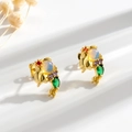 Golden fish stud earrings featuring opal stones and colorful gems on white background - Multicolor Fish Tail Style (923-1#)