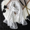 Classic black and white polka dot chiffon scarf styled with urban fashion accessories - White with Black Polka Dots