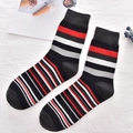 Classic crew socks with black base and red, white, and grey horizontal stripes for men - 38-45 / Black Grey Multicolor