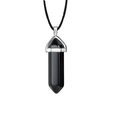 Black hexagonal crystal point necklace pendant with silver metal bail on a black cord - Black Agate + Leather Cord