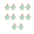Close-up of 10 gold penguin charms with blue-green opal stones for DIY jewelry making - Blue Green Penguin Style (7#) / 10 Pieces Pack