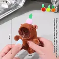 Brown Capybara plush keychain with pink pompom, 15cm height, handheld size reference - Radish Brown Can Pull Out Snot Capybara