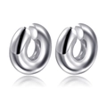 Polished silver C-shaped hollow stainless steel hoop earrings with reflective finish - Smooth Hollow Ear Clip (MS-207) / Steel