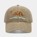 Vintage khaki washed cotton baseball cap with California Republic bear embroidery - Adjustable / Khaki