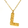 Gold stainless steel necklace with letter L lava texture pendant on O-chain - Gold Letter-L
