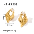 Irregular textured gold earrings with square zircon including size and weight details - Gold Irregular Wrinkle Style (NB-E1258) / 18K Gold