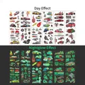 Luminous racing car temporary tattoos for kids showing day and night glowing effects - Full Set of Racing Glow Series (WS-K229-K240)