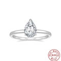 Macro shot of S925 sterling silver ring band with high-quality pear-cut diamond detail - Size 7 / Pear Cut Style / Silver