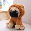 Adorable pug plush toy wearing a brown lion mane hoodie in a sitting pose - Brown Lion / 20cm