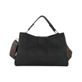 Fashionable black handbag with geometric pattern and colorful wide shoulder strap - Black