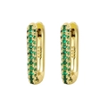 18K gold plated S925 silver hoop earrings with double row green zircon stones - Gold Circle Green Zirconia Ear Buckle
