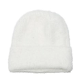 Primer plano del gorro de punto blanco suave de piel sintética y textura afelpada - M (56-58cm) / Blanco