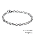Close-up of a 200mm polished stainless steel link chain bracelet with a shiny silver finish - 4.5mm Rolo Chain Style (KB126642-Z)