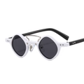 Retro punk round sunglasses with thick white frames and black lenses for men and women - White Frame Black Legs Grey Lens