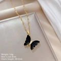 Gouden vlinderketting met zwarte vleugels en witte diamanten, kettinglengte 40+5cm - F406 Zwarte Vlinderketting (Titanium Ketting Koperen Hanger)