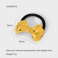 Detail of golden bow knot metal hair tie with precise 56mm size measurements - Gold Bow Style (NXA3007G)
