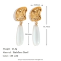 Boucles d'oreilles en acier inoxydable plaqué or 18 carats avec pierres naturelles - Boucles d'oreilles puces longues goutte d'eau épissées irrégulières - Or