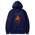 Dunkelblauer Halloween-Hoodie mit orangefarbenem Hexen- und Katzendruck auf weißem Grund - S / Marineblau