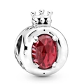 Red oval gemstone charm with silver crown detail for DIY charm bracelets - Round Crown Red Stone Pendant