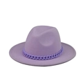 Detailed view of purple wool fedora hat featuring a matching chunky chain decoration - Light Purple(08)