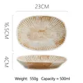 Japanese style oval ceramic pasta bowl with white base and brown radial stripes - Light Brush Stroke Chrysanthemum Plate