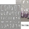 Self-adhesive nail sticker TH-1106 featuring abstract white liquid metal patterns - TH-1106 (White Liquid Flowing Lines)
