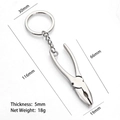 Miniature silver plier tool keychain with metal ring and measurement details - Combination Pliers