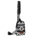 Bohemian canvas crossbody bag with tribal geometric patterns and adjustable strap - Black