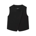 Women's black sleeveless vest with asymmetric buttoned front and round neckline - XS / Tank Top
