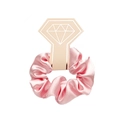 Detail of peach pink satin scrunchie with silky texture on diamond display card - With Card / Light Pink