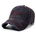 Distressed navy blue baseball cap with red Pinecrest embroidery and frayed brim detail - Adjustable / Navy Blue
