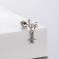 Silver bow heart cross earring with hanging chain and cubic zirconia details - Butterfly Cross Pendant (A48-5#)